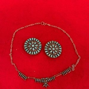 LMB NAVAJO STERLING USA TURQUOISE NECKLACE AND EARRINGS SET